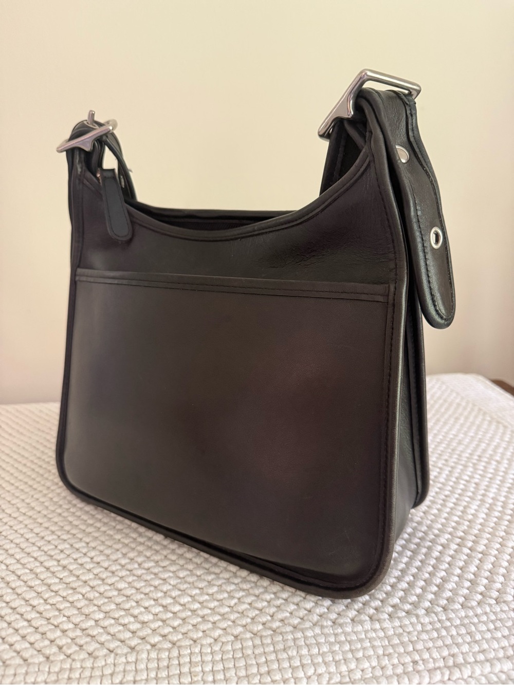 Coach Black Leather Hobo Shoulder Bag with Silver Hardware